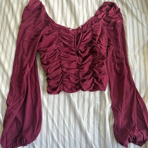 Chic Ruched Burgundy Blouse